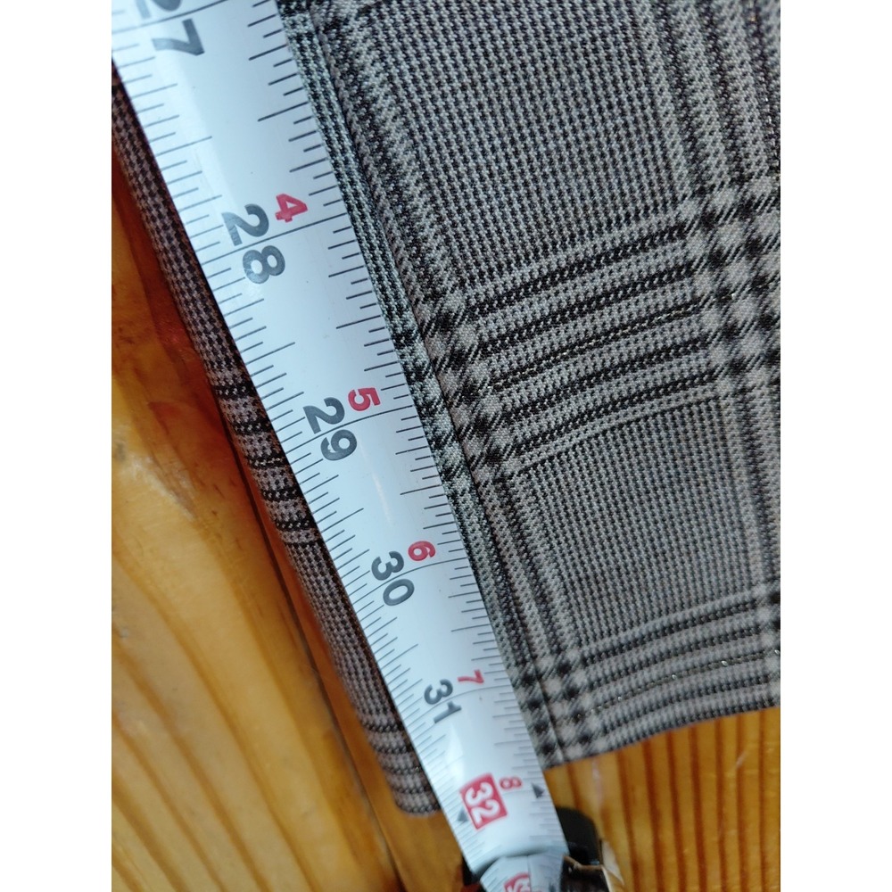 EXPRESS size 6 Brown Plaid Stretch EDITOR Wide Leg Flare Dress Pants Gold Thread - Picture 10 of 12